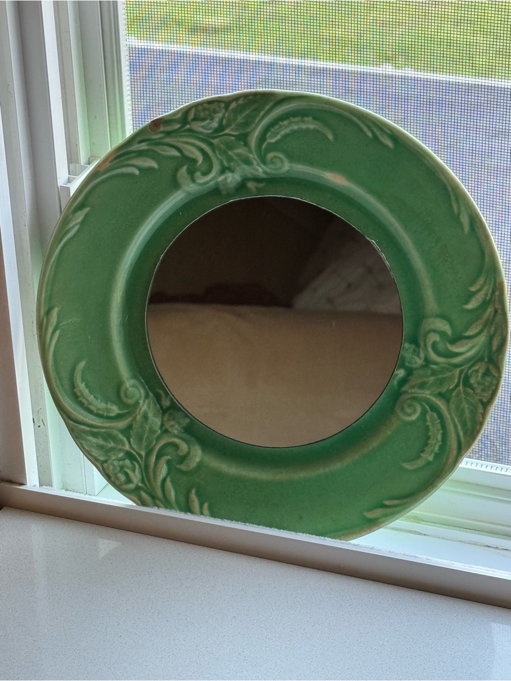 VINTAGE Green Decorative Round Mirror
